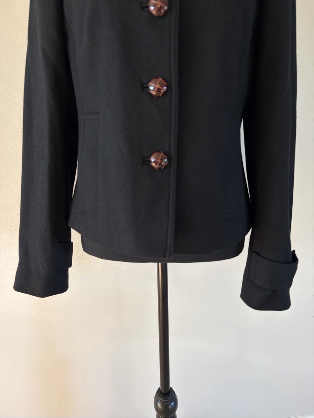 Banana Republic Black Stand-Neck Wool Blend Peacoat size M - Picture 3 of 13